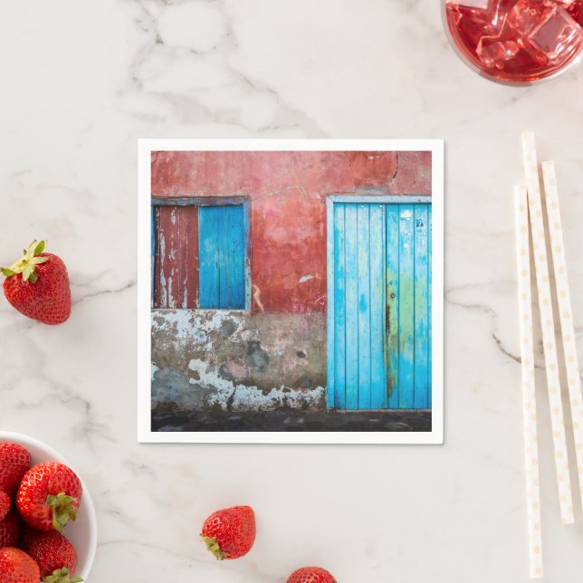 Red, blue and grey wall, door and window napkin (Insitu)