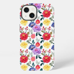 Red Blue and Purple Watercolor Flowers iPhone 13 Case