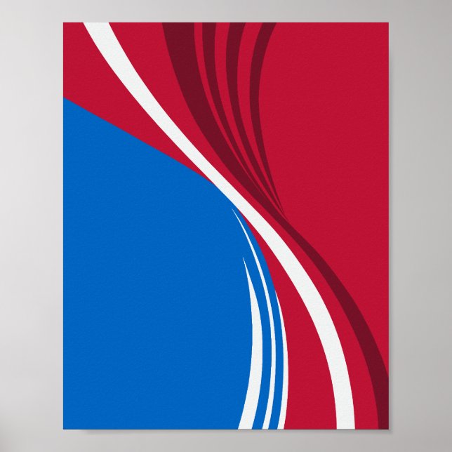 Red, Blue, and White Abstract Wave Design Poster (Front)