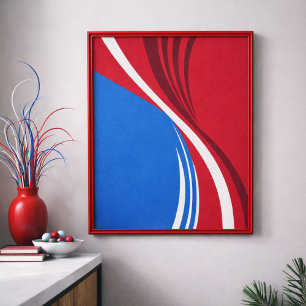 Red, Blue, and White Abstract Wave Design Poster