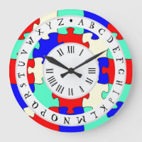 Red, Blue and White Jigsaw and English Alphabet