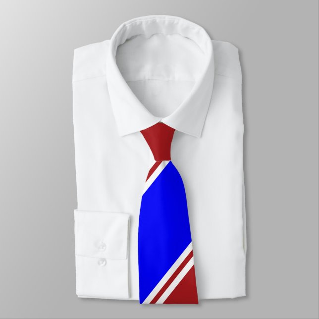 Red Blue and White Regimental Stripe Tie (Tied)