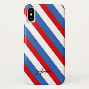 Red Blue and White Stripes Monogram Case-Mate iPhone Case
