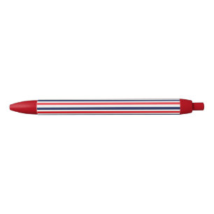 Red, blue and white stripes pattern black ink pen