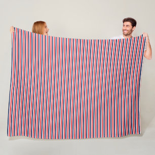 Red, blue and white stripes pattern fleece blanket
