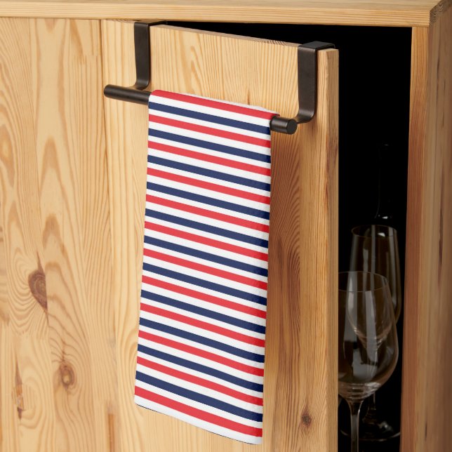 Red, blue and white stripes pattern tea towel (Thirds Fold)
