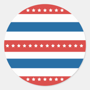 Red, Blue, and White Stripes with White Stars Classic Round Sticker