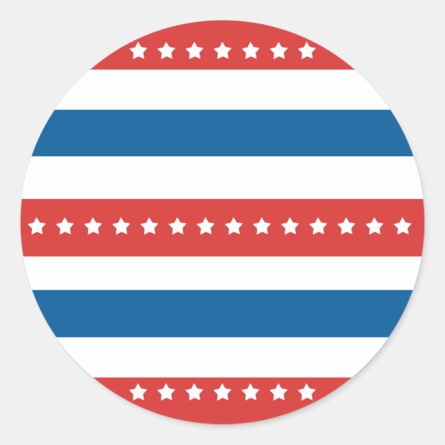Red, Blue, and White Stripes with White Stars Classic Round Sticker (Front)