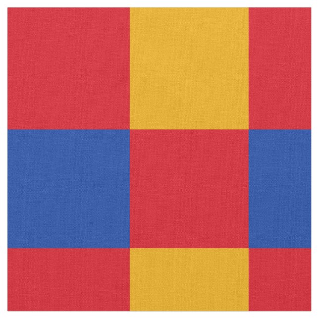 Red, blue and yellow chequerboard pattern fabric (Close Up)