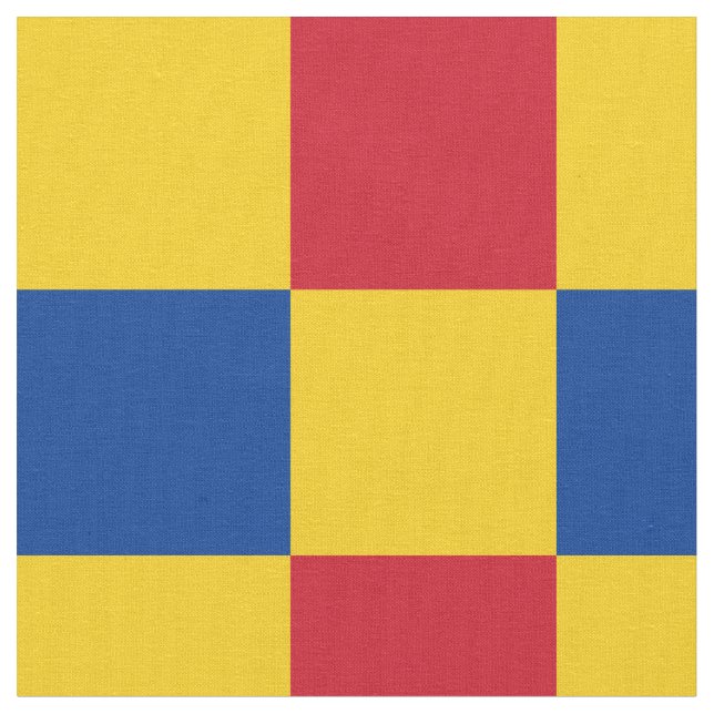 Red, blue and yellow chequerboard pattern fabric (Close Up)