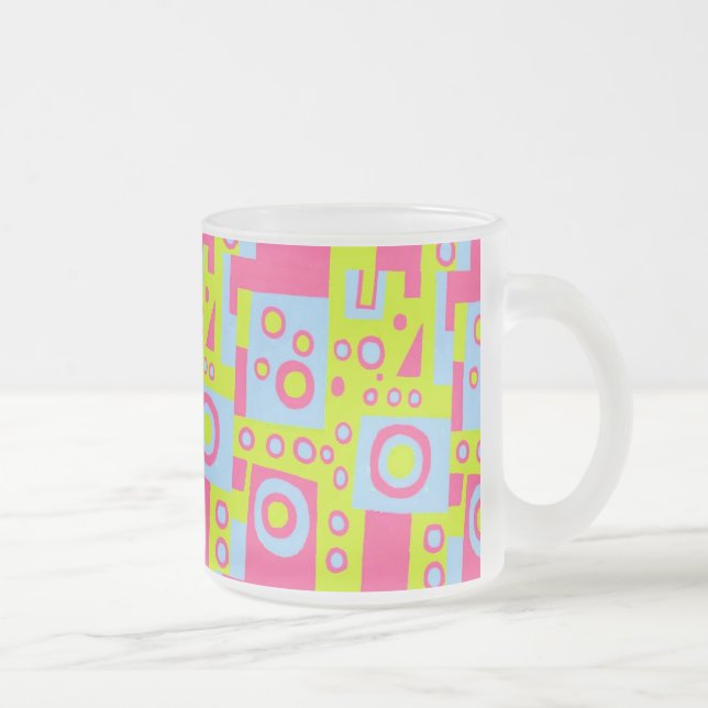 Red, Blue and Yellow/Green Contructivist style Frosted Glass Coffee Mug (Right)