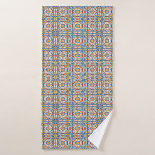 Red, Blue and Yellow Tiles Bath Towel