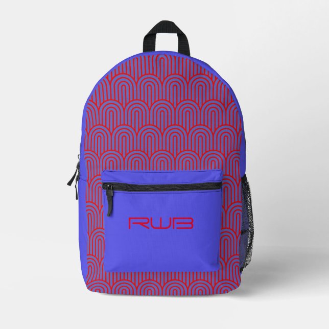 Red-Blue Arc Custom Monogram Printed Backpack (Front)