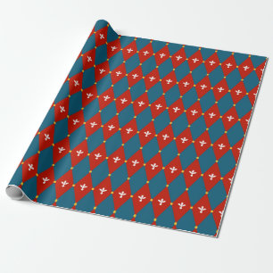 Red Blue Argyle or Diamond Motif Wrapping Paper