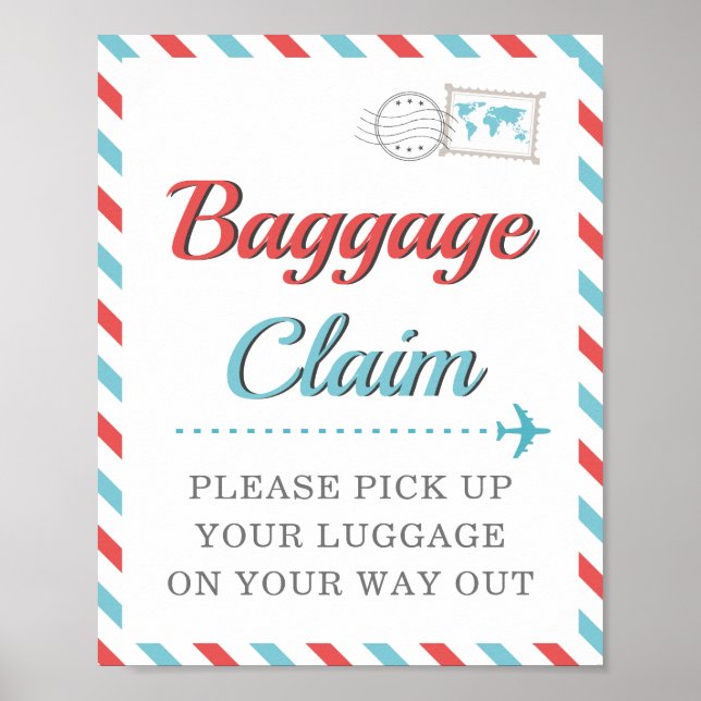 Red Blue Baggage Claim Travel Aeroplane Favour Tab Poster (Front)