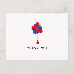 Red & Blue Balloons - Thank You Post Card