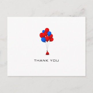 Red & Blue Balloons - Thank You Post Card