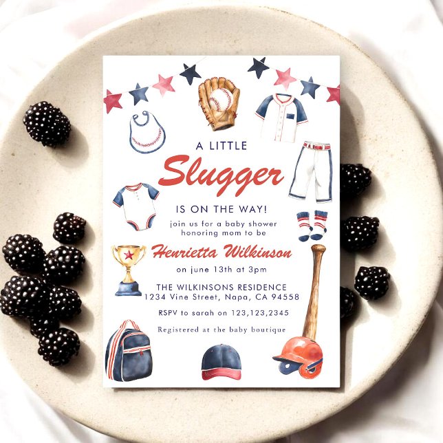 Red Blue Baseball Baby Shower - A Little Slugger Invitation (Creator Uploaded)