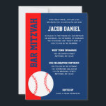 Red Blue Baseball Bar Mitzvah Invitation<br><div class="desc">Modern red and blue baseball themed Bar Mitzvah invitations. Easily personalise for your event.</div>