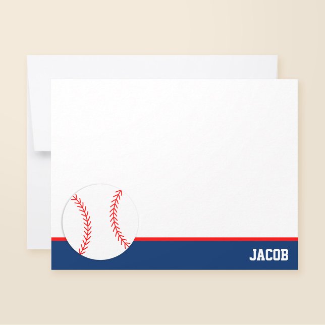 Red Blue Baseball Personalised Flat Card (Creator Uploaded)