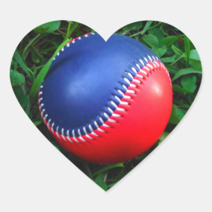 Red & Blue Baseball with White Stitching Heart Sticker