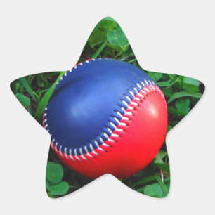 Red & Blue Baseball with White Stitching Star Sticker