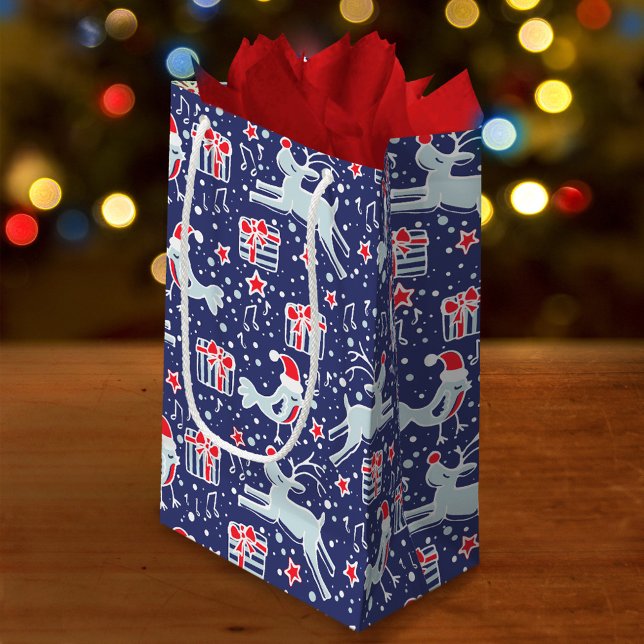 Red blue birds & reindeers Christmas gift bag (Creator Uploaded)