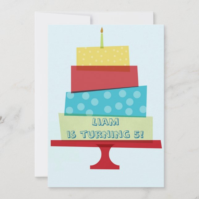 Red & Blue Birthday Cake Invitation (Front)