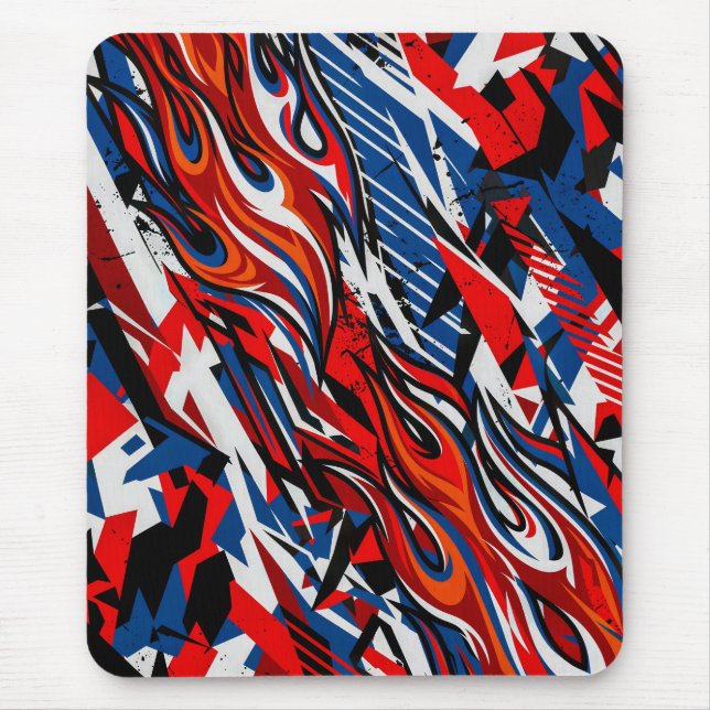 Red Blue Black Abstract Racing Flames Mouse Pad (Front)