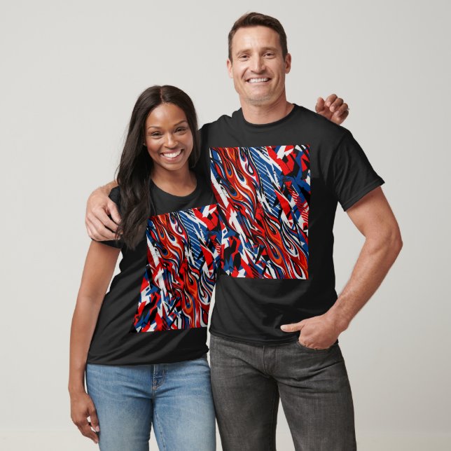 Red Blue Black Abstract Racing Flames T-Shirt (Unisex)
