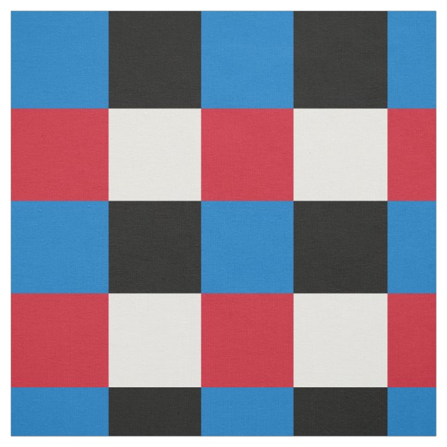 Red, blue, black and white chequerboard pattern fabric (Swatch)