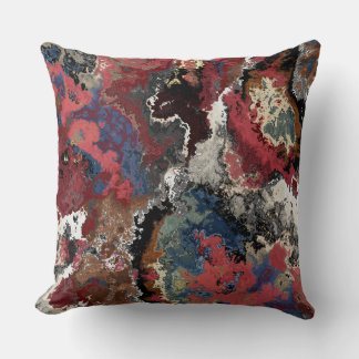 Red, blue, black and white marble abstract cushion