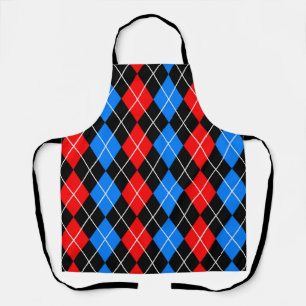Red Blue Black Argyle Diamond Pattern Design Apron