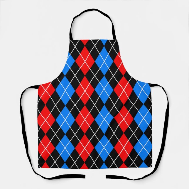 Red Blue Black Argyle Diamond Pattern Design  Apron (Front)