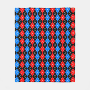 Red Blue Black Argyle Diamond Pattern Design Fleece Blanket