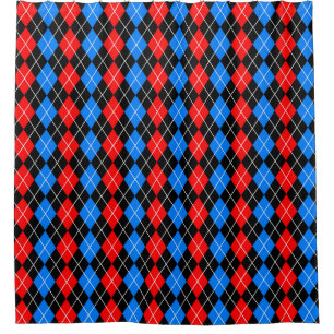 Red Blue Black Argyle Diamond Pattern Design  Shower Curtain