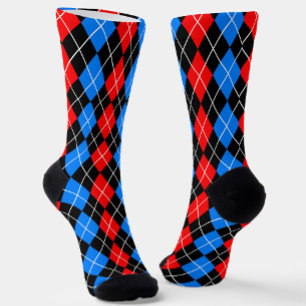 Red Blue Black Argyle Diamond Pattern Design  Socks