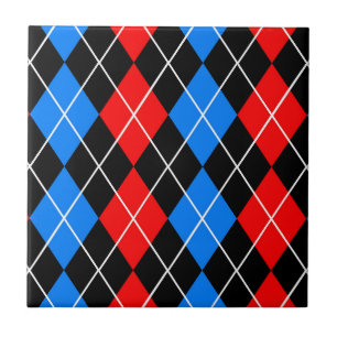 Red Blue Black Argyle Diamond Pattern Design Tile