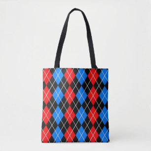 Red Blue Black Argyle Diamond Pattern Design  Tote Bag