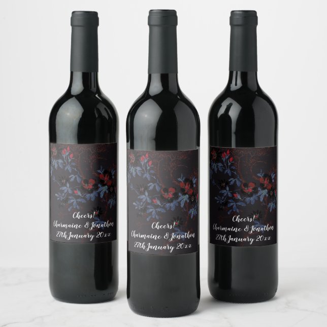 RED BLUE BLACK CHERRY BLOSSOM WINE LABEL (Bottles)