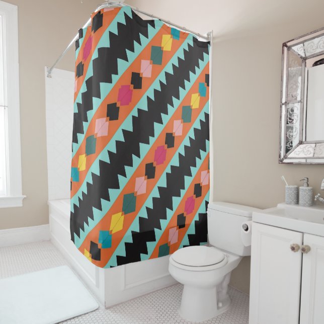 Red Blue Black Pattern mix Shower Curtain (In Situ)