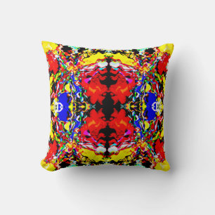 Red Blue Black Yellow Hypnosis Flower Pattern Cushion