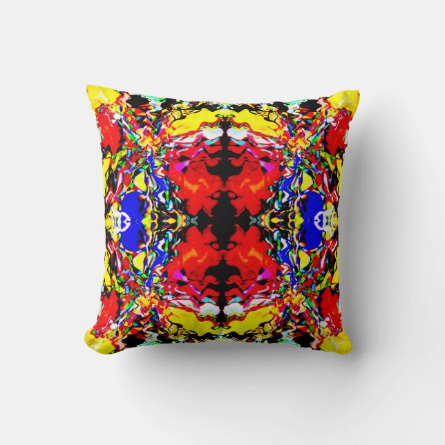 Red Blue Black Yellow Hypnosis Flower Pattern Cushion (Front)