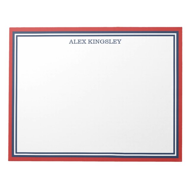 Red Blue Border Add Your Name Notepad (Front)