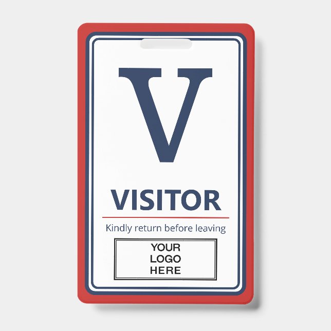 Red Blue Border Business Logo Visitor ID Badge (Front)