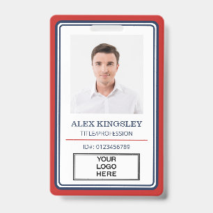 Red Blue Border Name Title Logo Photo ID Badge