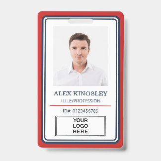 Red Blue Border Name Title Logo Photo ID Badge