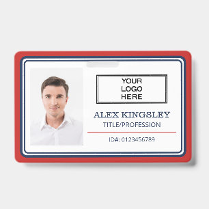 Red Blue Border Name Title Logo Photo ID Badge