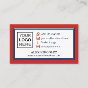 Red Blue Border Your Logo Social Media Icons Business Card