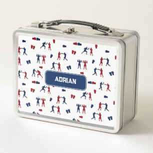 Red & Blue Boxing Gloves Boxer Pattern Metal Lunch Box